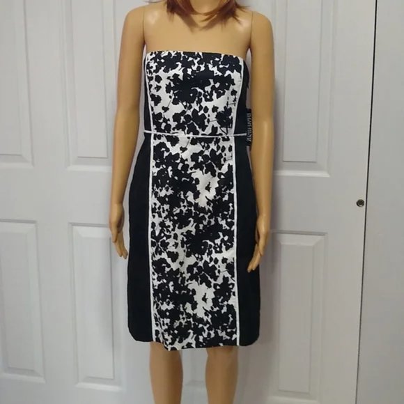 New York & Co Strapless Black White Floral Color Block Party Dress Size 10 NWT - Picture 8 of 8